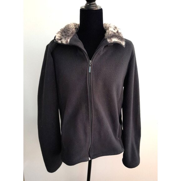 Debbie Morgan Mob Wife Bratz Leopard Collar Zip Jacket Black Size L - Picture 1 of 7